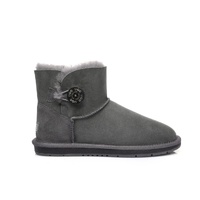 UGG Boots Mini Button - Premium Australian Sheepskin, Water Resistant, Non-Slip - Grey - Au Ladies 6/ Au Men 4/ Eu37