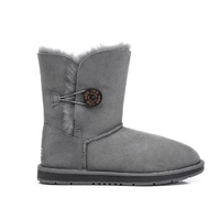 UGG Boots Short Button - Premium Australian Sheepskin, Water Resistant, Non-Slip - Grey - Au Ladies 8/ Au Men 6/ Eu39