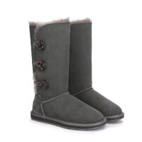 UGG Boots Classic Tall in 3 Button - 100% Premium Australian Sheepskin, Non-Slip - Grey - Au Ladies 10/ Au Men 8/ Eu41