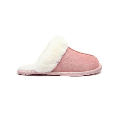 UGG Rosa Boots Unisex Slippers / Scuffs, Premium Sheepskin Upper Rubber Sole - Pink - Au Ladies 8 / Au Men 6 / Eu 39