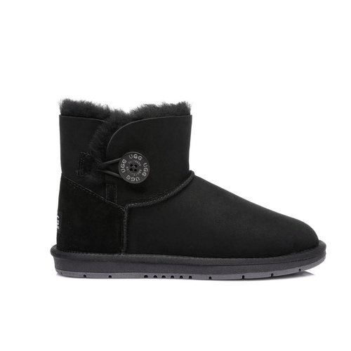 UGG Boots Mini Button - Premium Australian Sheepskin, Water Resistant, Non-Slip - Black - Au Ladies 7/ Au Men 5/ Eu38