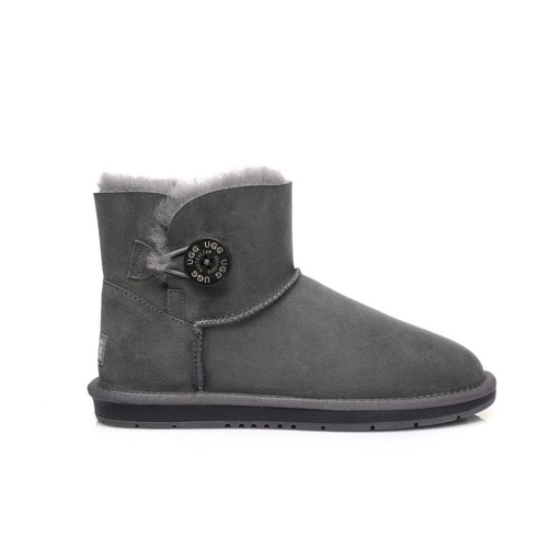 UGG Boots Mini Button - Premium Australian Sheepskin, Water Resistant, Non-Slip - Grey - Au Ladies 7/ Au Men 5/ Eu38