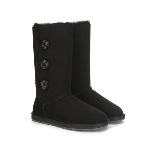 UGG Boots Classic Tall in 3 Button - 100% Premium Australian Sheepskin, Non-Slip - Black - Au Ladies 12/ Au Men 10/ Eu43