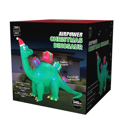 Stockholm Airpower Dino with 4 Presents Flashing Cool White LED 340 Cm